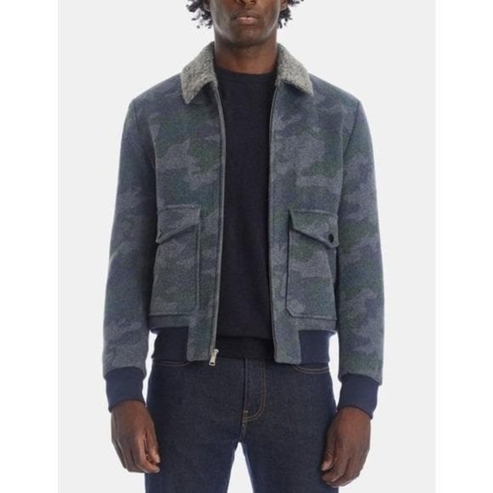 Paisley & Gray Camo Wool Bomber Jacket Faux Shearling CollarSize medium MSRP$200